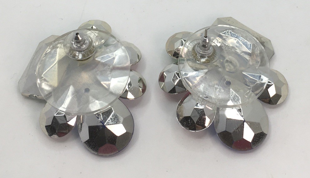 1980’s Colorful Faceted Faux Crystal Acrylic Earrings