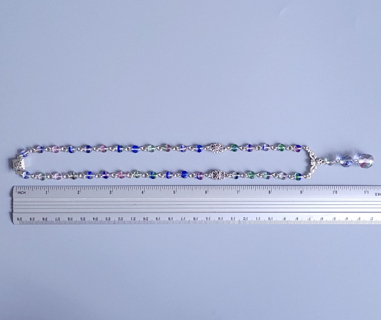 Iris Glass Necklace 19” Multicolor Czech Vintage Beads Women`s Jewelry