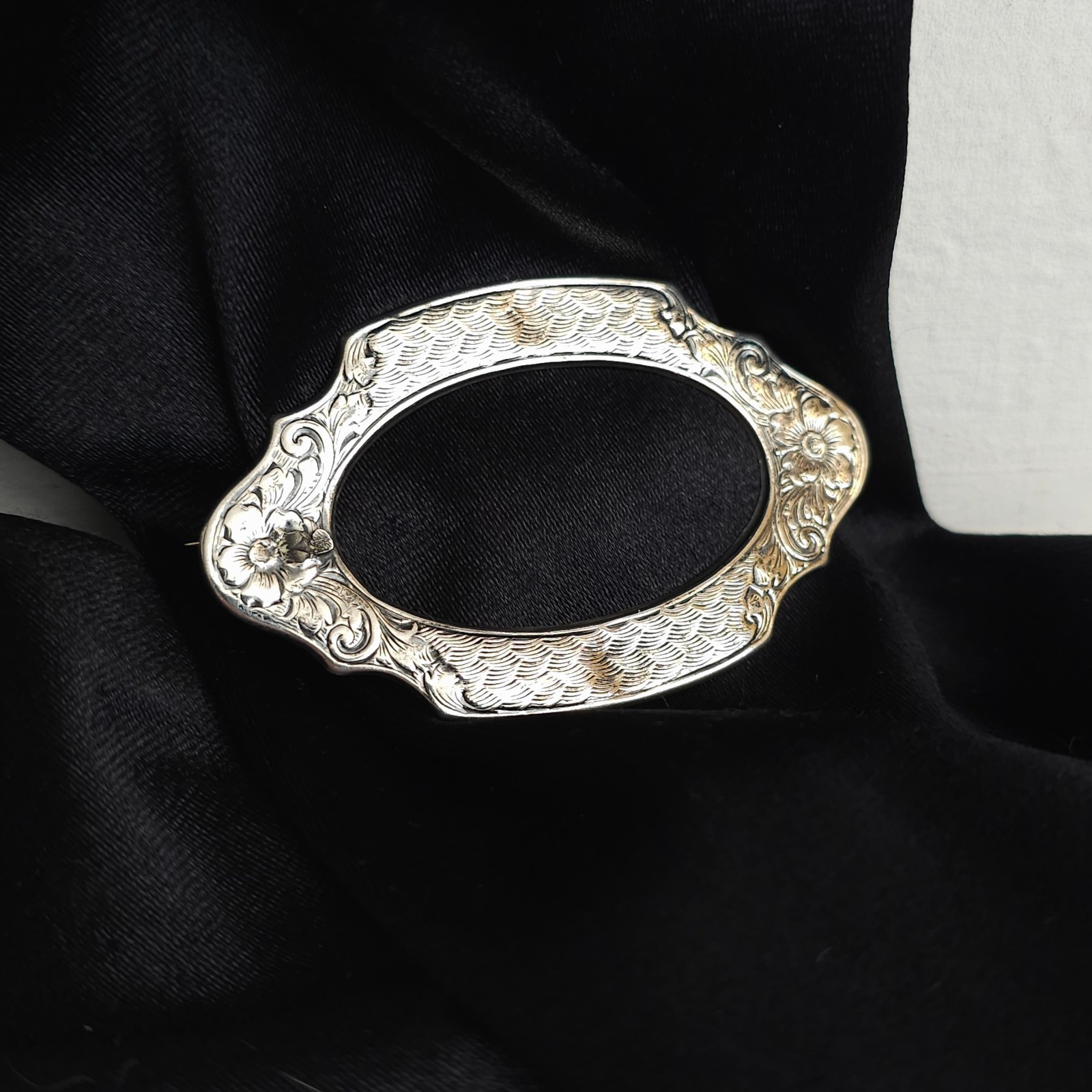 Vintage Antique Victorian Sterling Silver Top 925 Belt Buckle Brooch Pin C Clasp