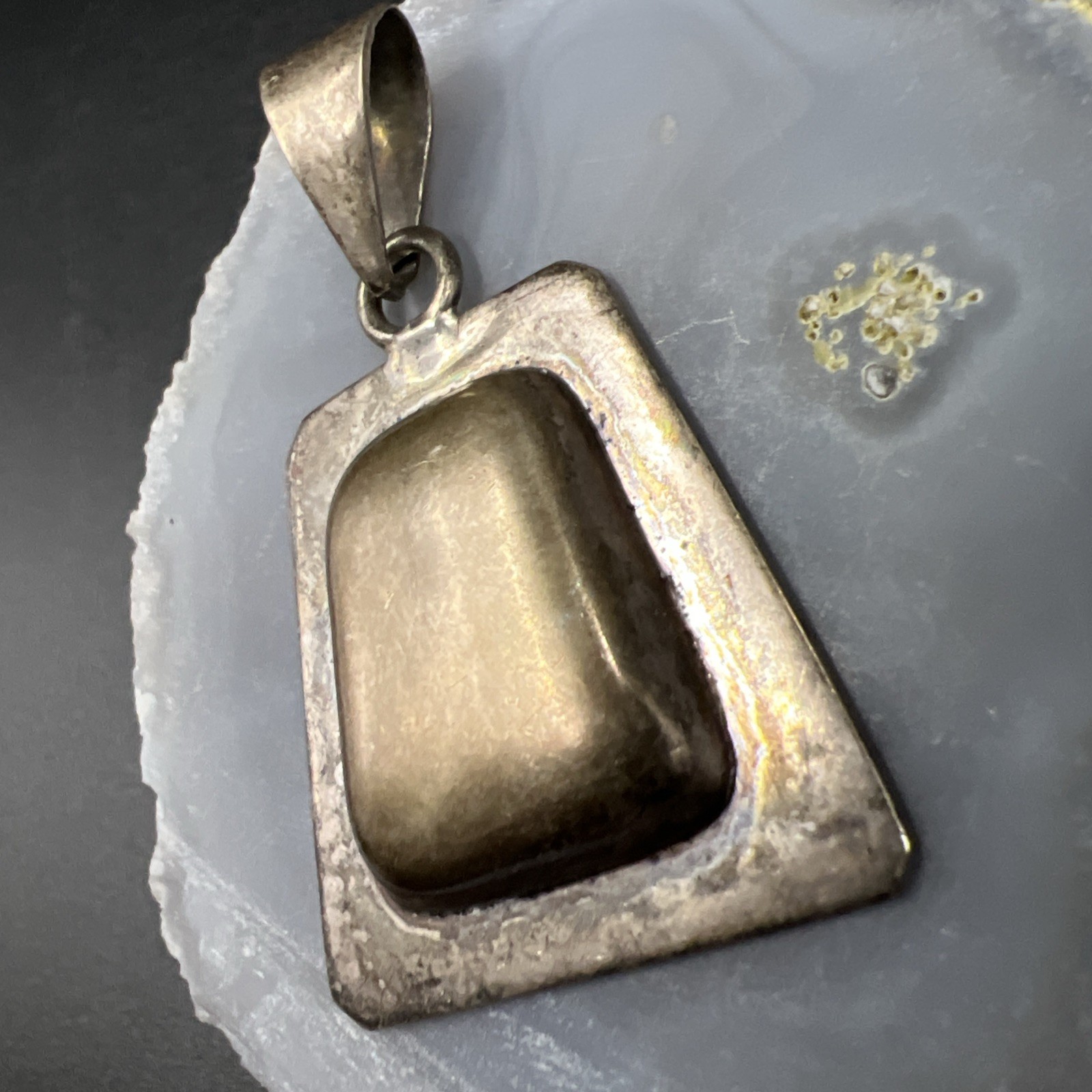 925 Sterling Silver VTG Modernist Pendant ~ Heavy Patina ~ ATI Mexico ~ 2” ~ 11g