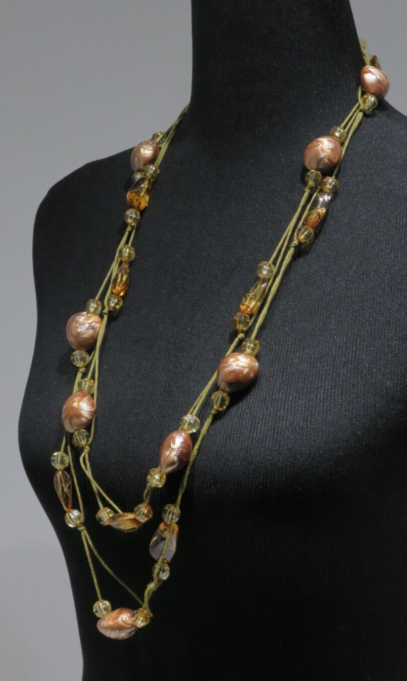 Vintage 64″ Facet & Smooth Bead Hand Knot 2 Strand Necklace Lot 2349 lisasfinds