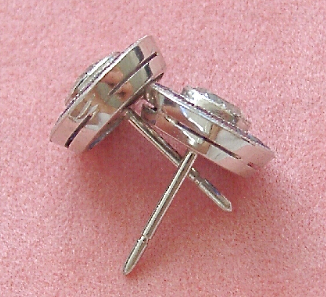 ART DECO 1.14ctw EURO FLOATING DIAMOND SAPPHIRE HALO 11mm PLATINUM STUD EARRINGS