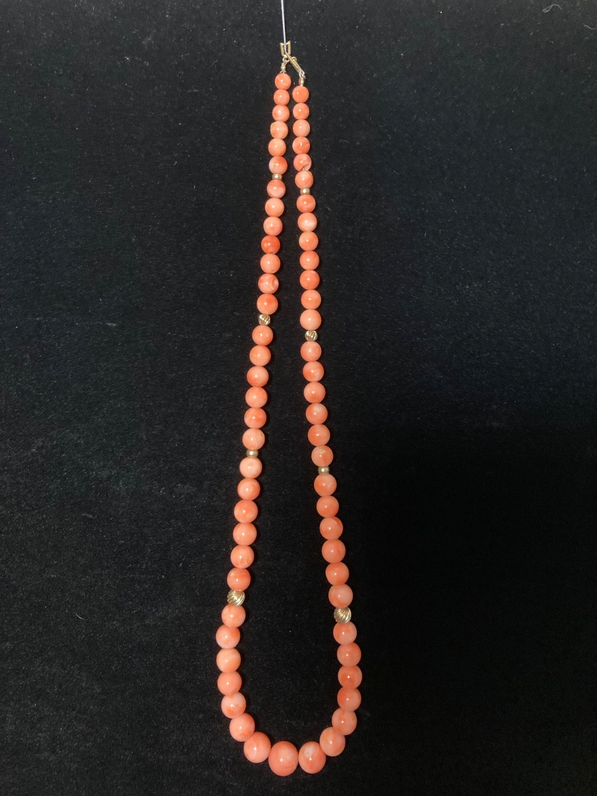Graduated Salmon Colored antique CORAL lustrous Beaded Necklace HEAVY – 37 gm