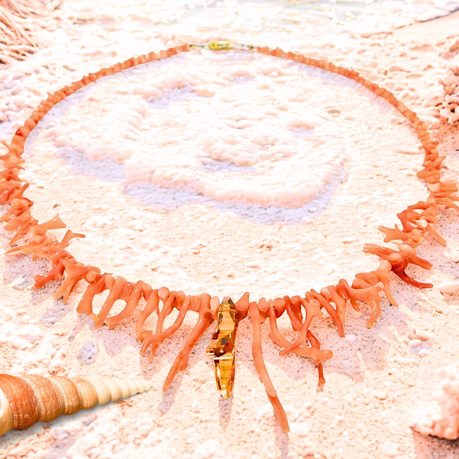 Vintage Natural Coral Branch Necklace, Mid-Century, Made with Swarovski® Branch