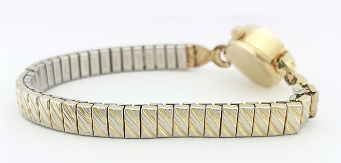 BENRUS LADY’S DIAMONDS WATCH SOLID 14K YELLOW GOLD – STRETCH BAND