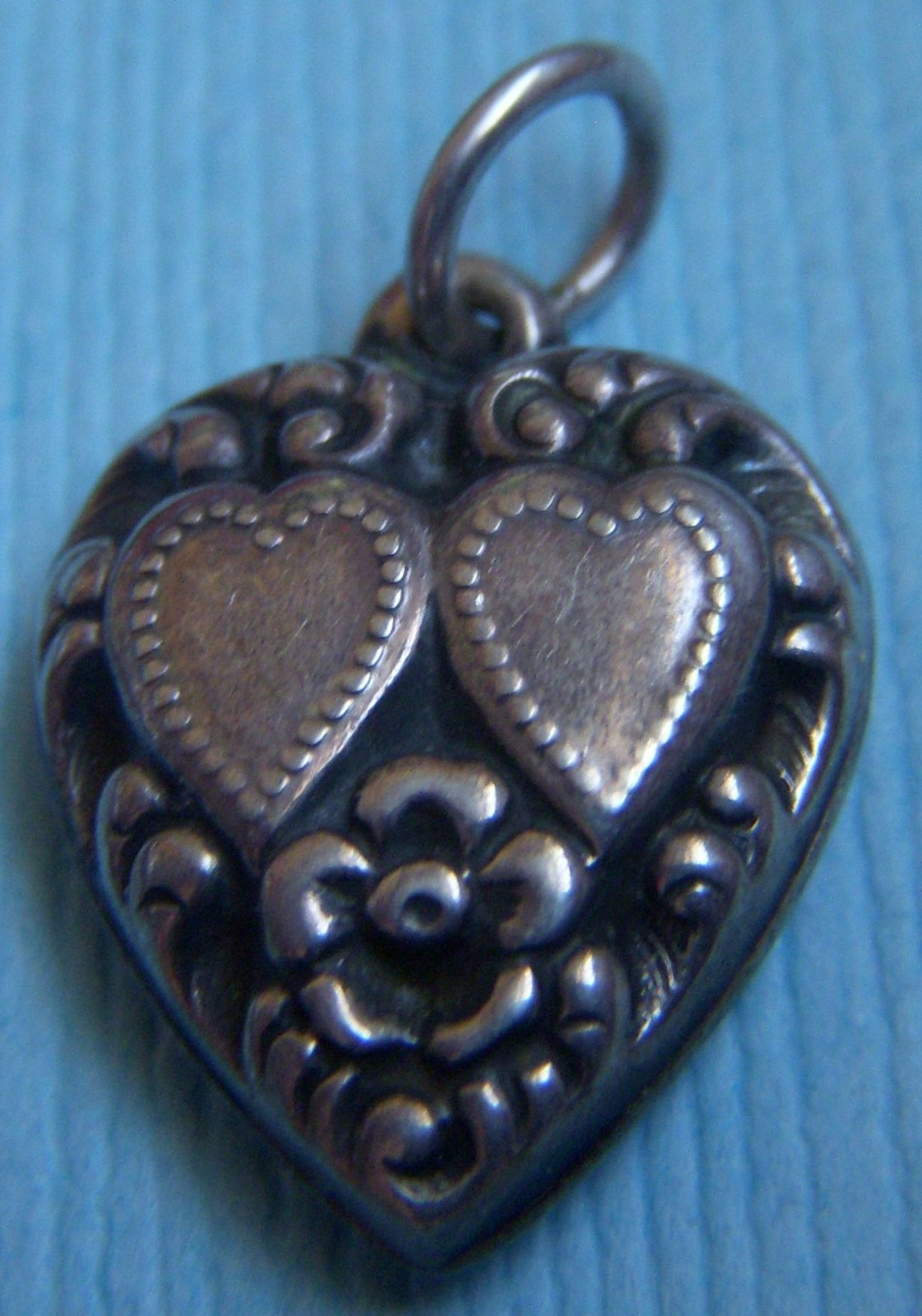 Vintage hearts and flower “Ed” puffy heart sterling charm