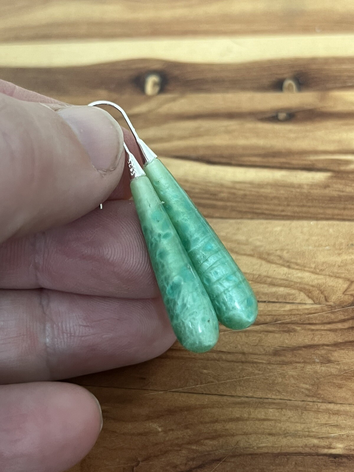 Vintage 1940s Czech Lampwork Green Large925 Sterling Silver Art Glass Earrings