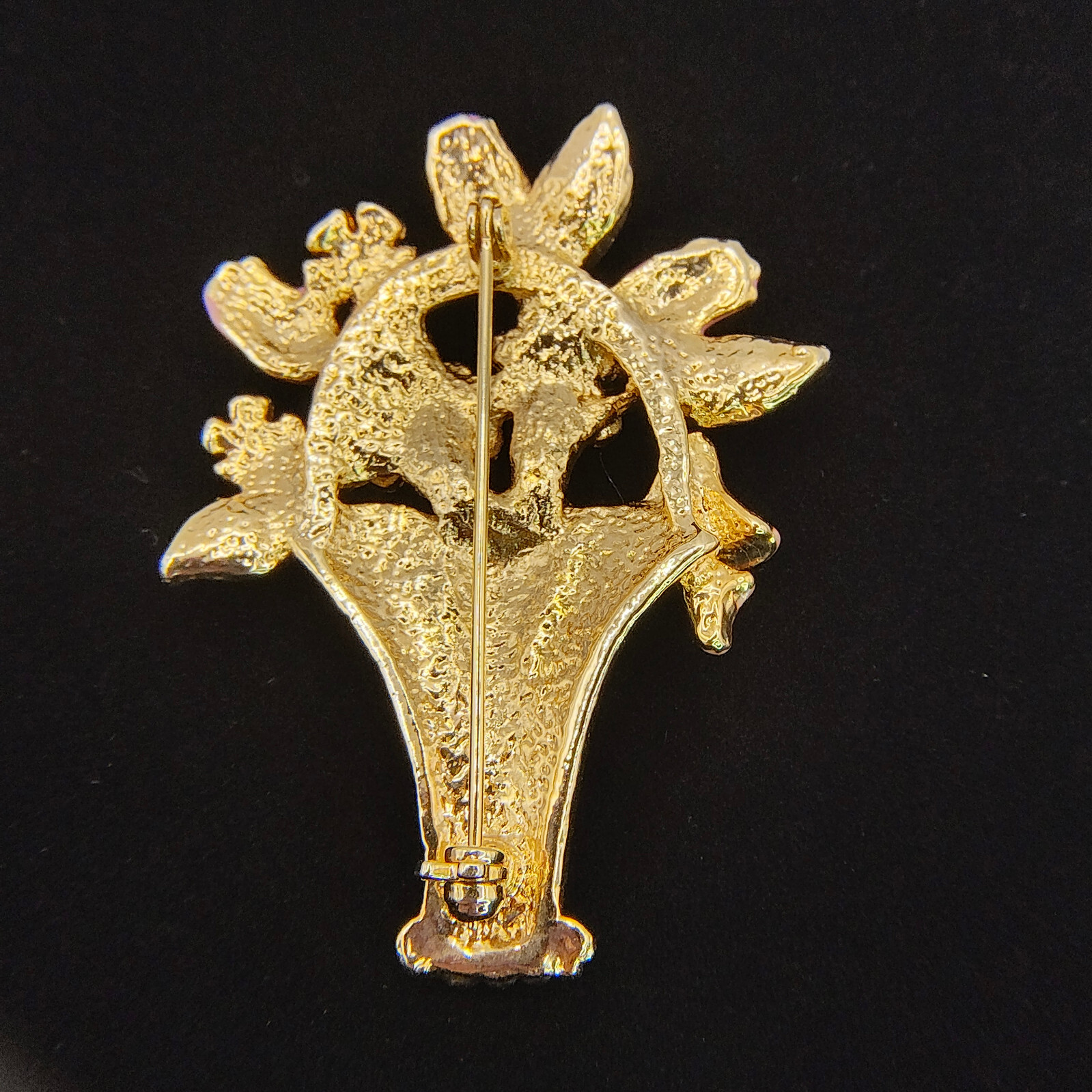 Vintage Flower Basket Brooch Pin Colorful Enamel Gold Tone Cottagecore