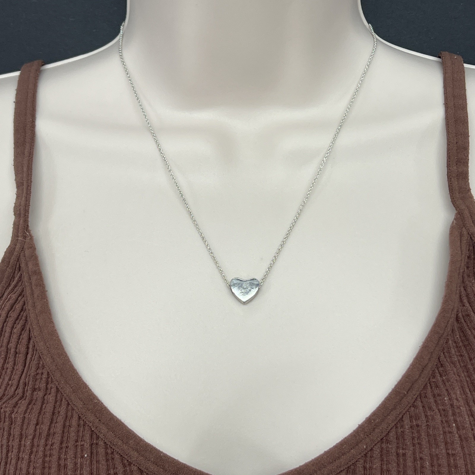 Claire’s MIDDLE SIS Sliding Heart Pendant Necklace Vintage Silver Tone 18”