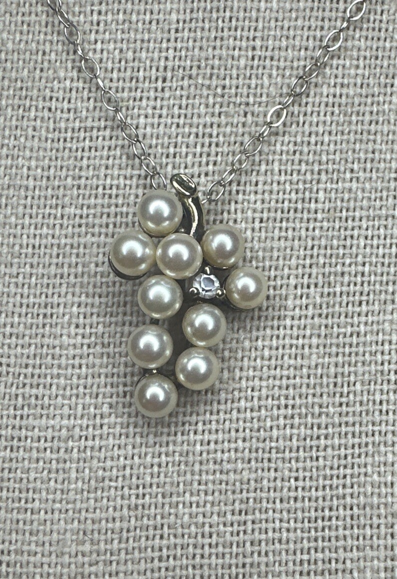 Vintage Sterling Silver 925 Faux Pearl Bunch Of Grapes Necklace 18”