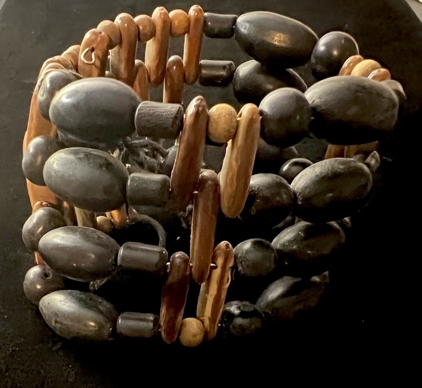 Brown & Black Wooden Beads 4 Level Bracelet Tie Closure Stretch Band #30