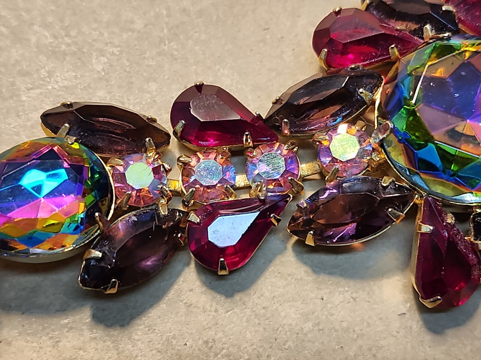 Vintage Juliana Amethyst Red Watermelon Vitrail AB Demi Parure Bracelet Earrings