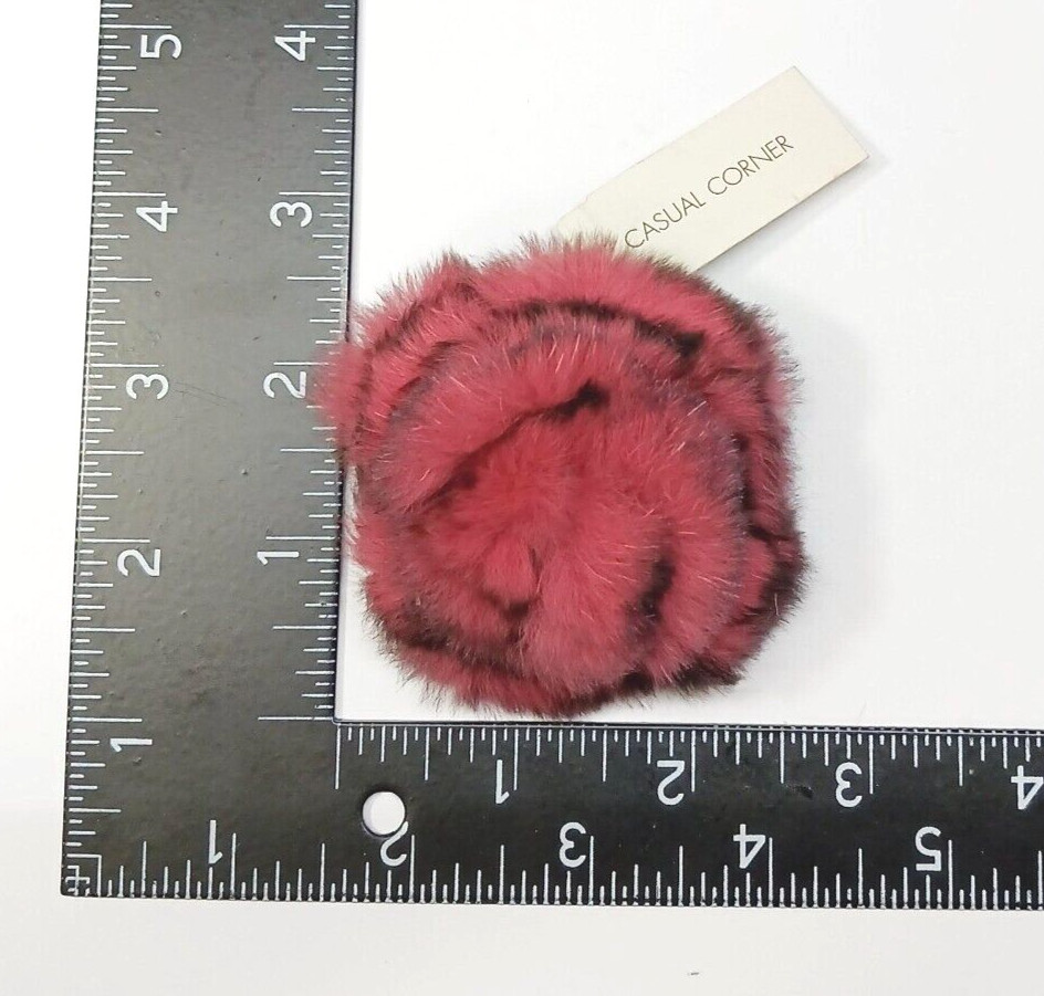 Vintage CASUAL CORNER Fur Puff Pin Brooch Dusty Mauve Pink NOS with Tags