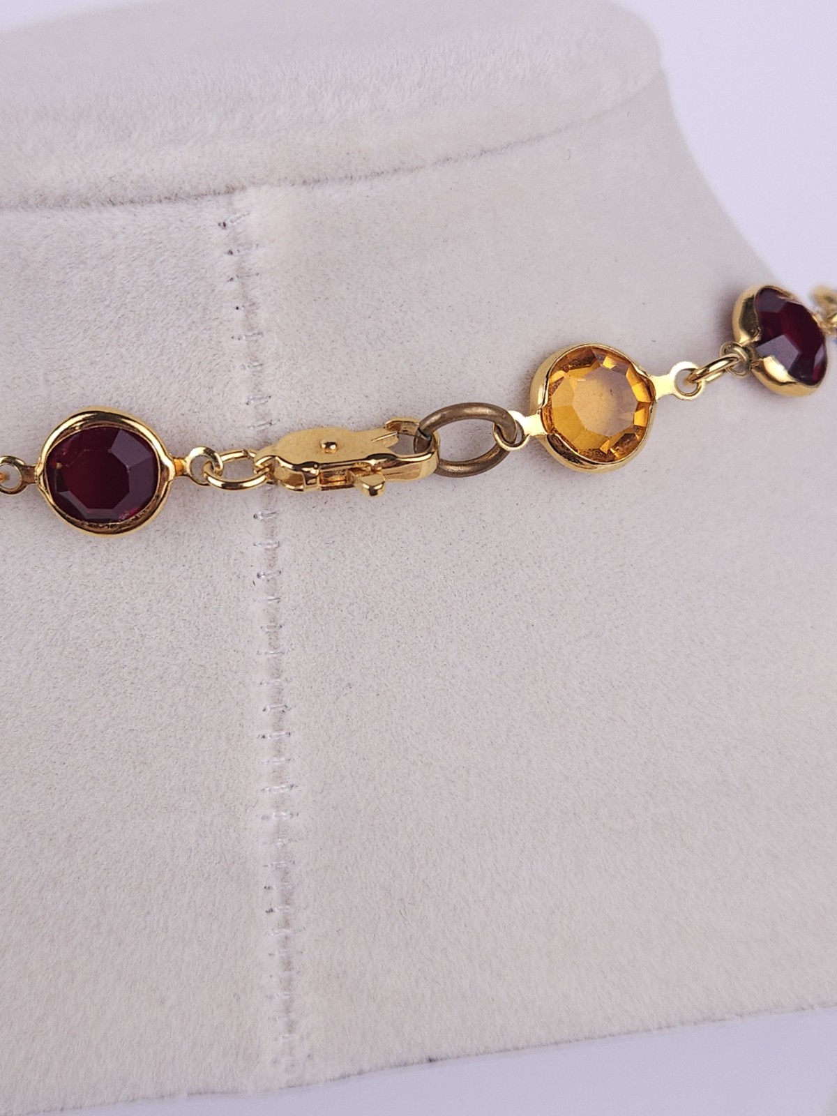Vintage Austrian USA Colorful Crystal Goldtone Bezel Necklace Bracelet Set