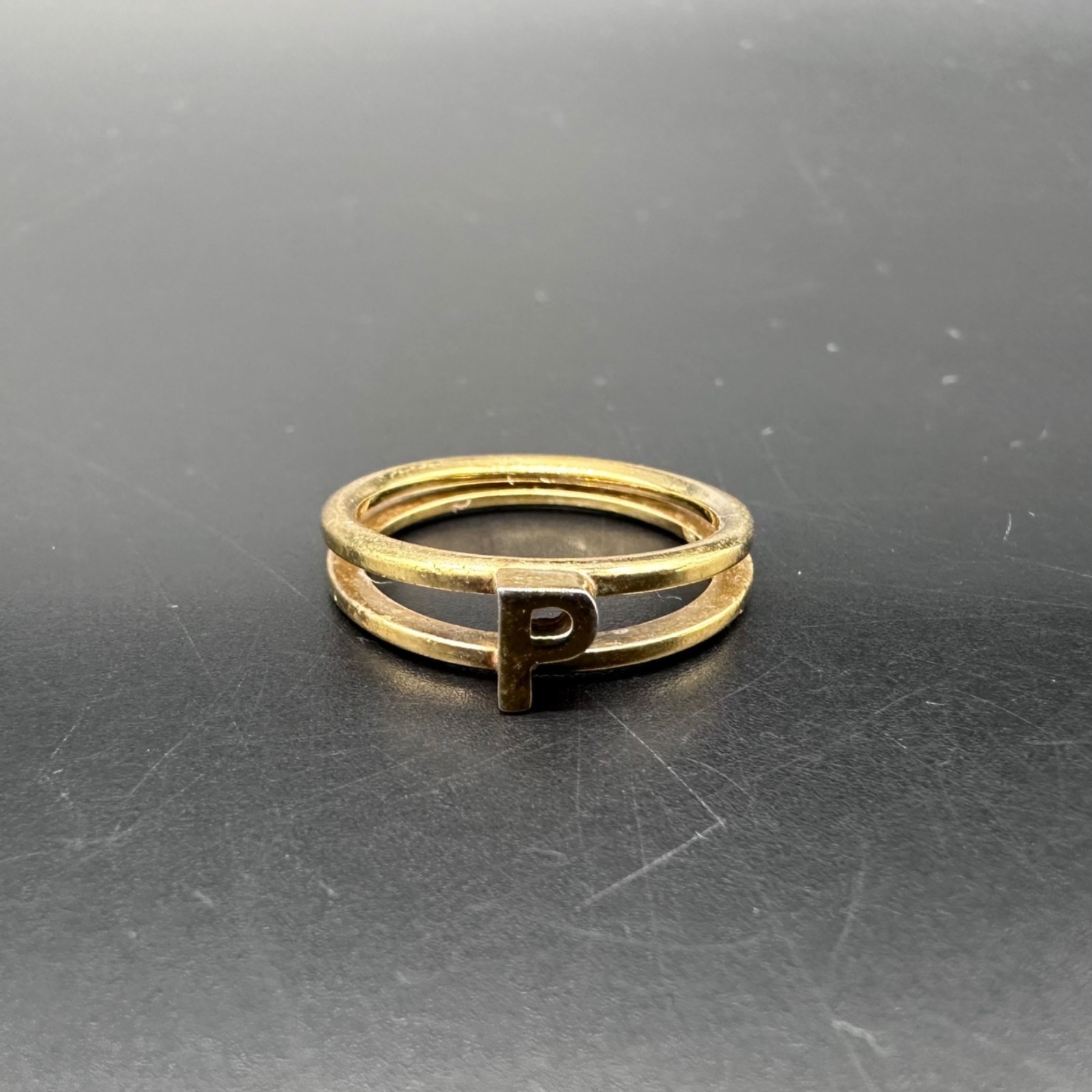 Vintage Letter P Ring Gold Tone Metal Monogram Name Gift Retro Size 5.5
