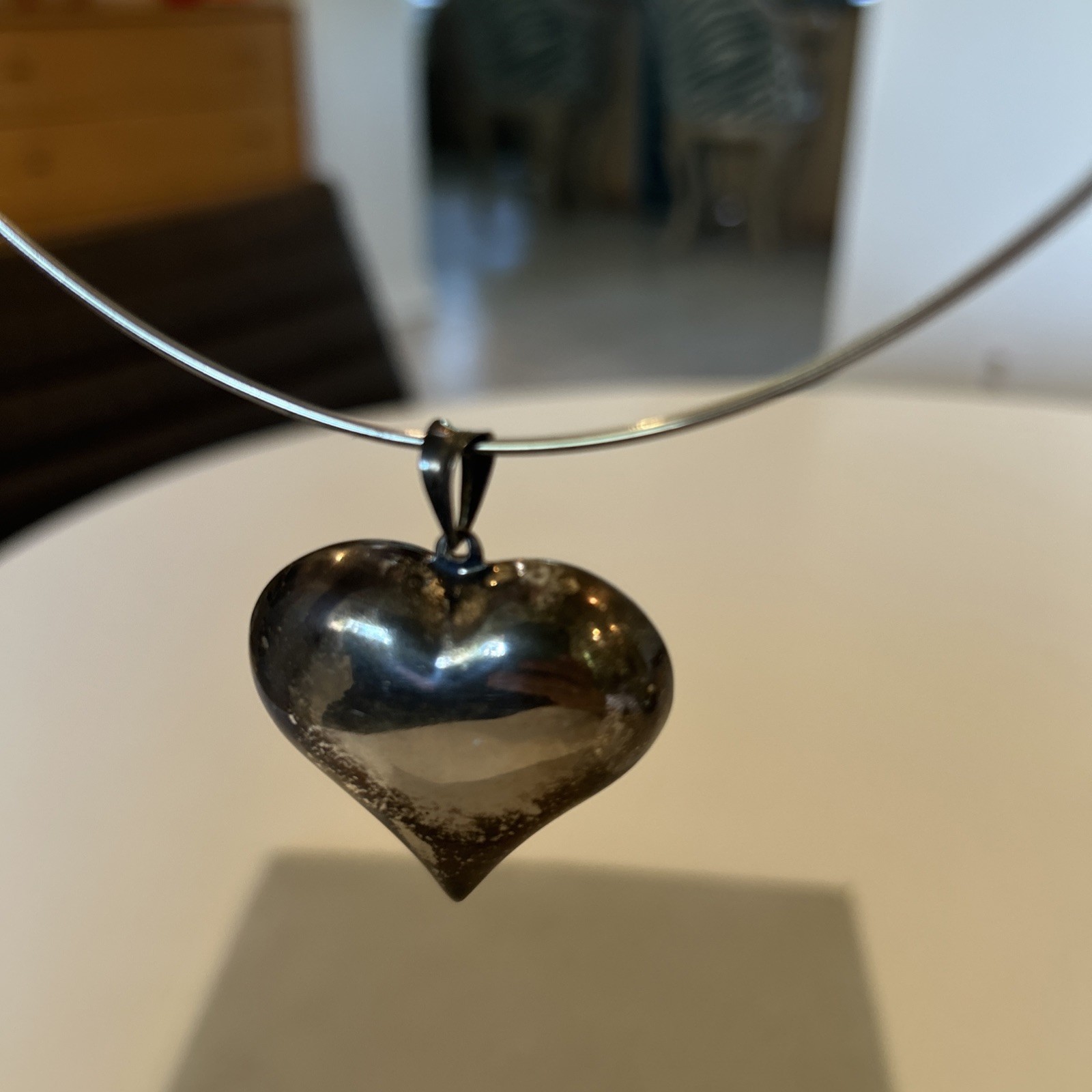 Vtg Sterling Silver 925 Large Puff Heart On Silver Wire WOW