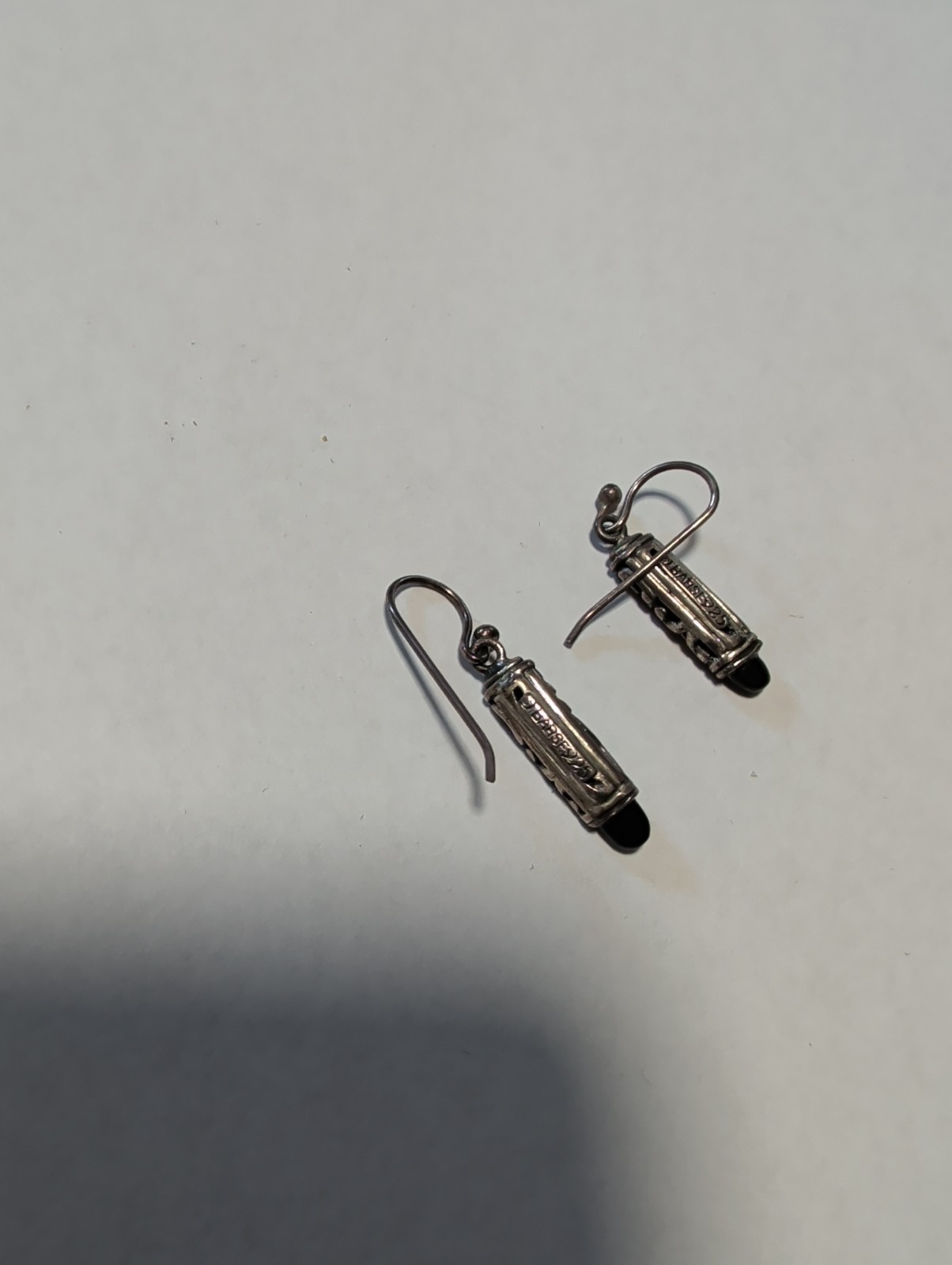 Vintage Barse Sterling Silver Earrings Onyx Stones Drop Dangle Filagree 925