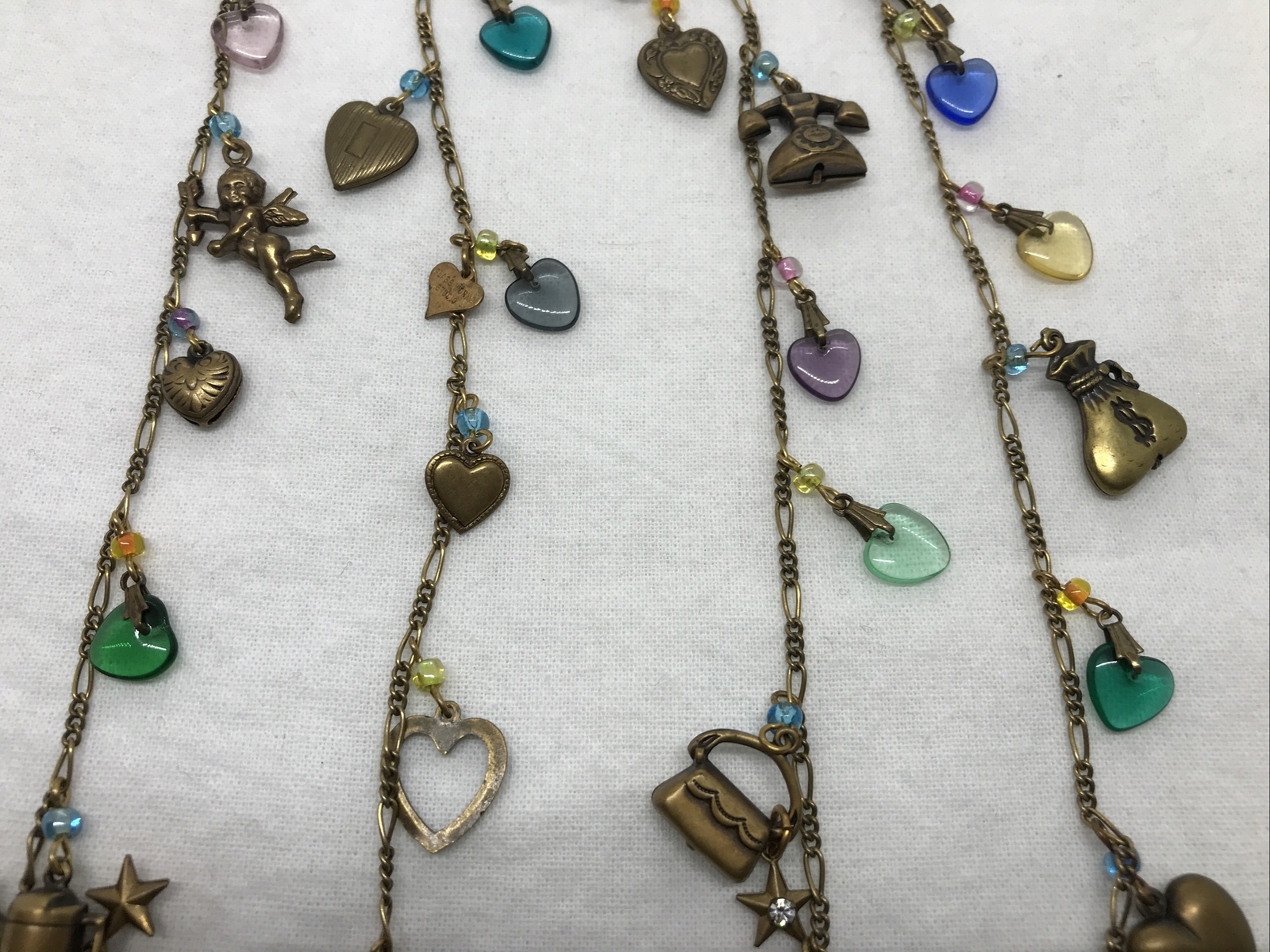 Vintage Glass Works Studio Glass & Brass Charms in Multi Colors Necklace 5