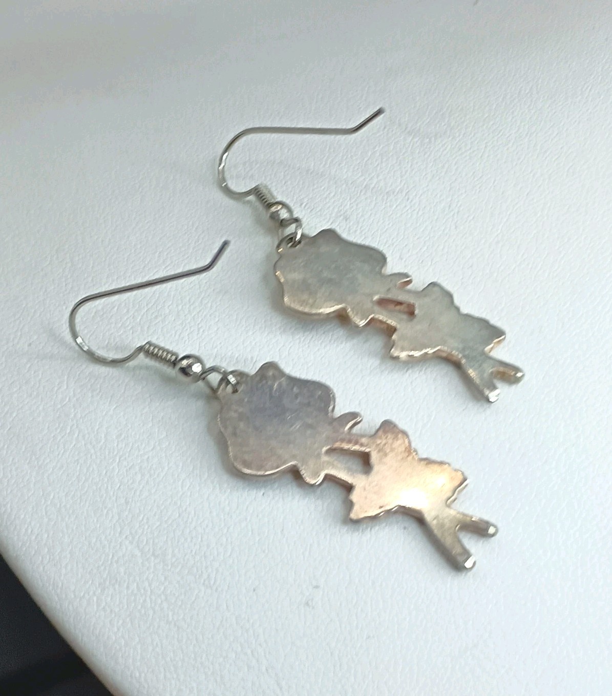 Vintage Rose Flower Pierced Earrings Dangle Hook Silver Untested Not Magnetic 2″