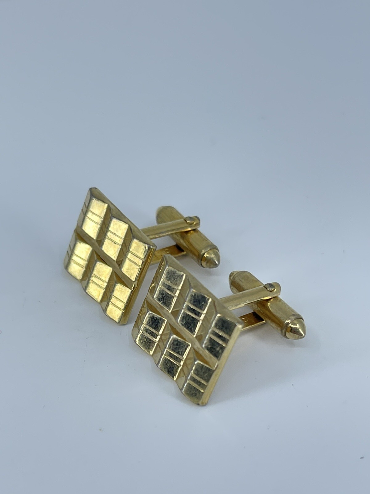 Vintage Hadley 10K RGP cufflinks gold tone louver design etched accent 7/8″