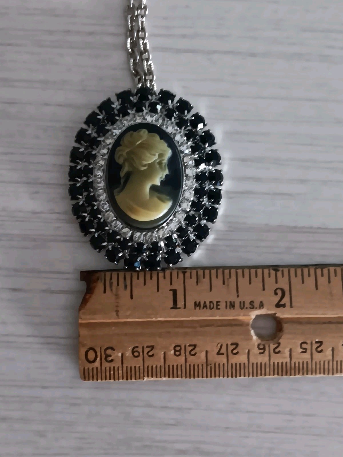 Vintage Park Lane Black & Clear Rhinestone Faux Cameo Set Brooch Ring & Earrings
