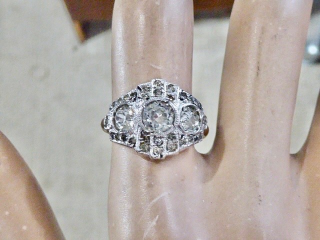 ANTIQUE EDWARDIAN 10K YG ON STERLING SILVER SIZE 6.75 CLEAR STONE RING DECO RING