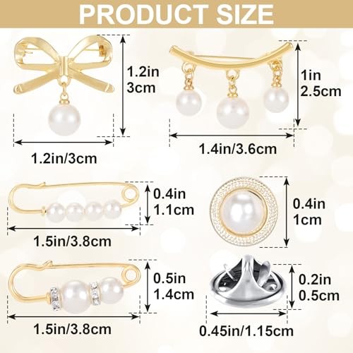 12pcs Pearl Junk Sock Charms Women Gold Rhinestone Bow Brooch Safety Pins