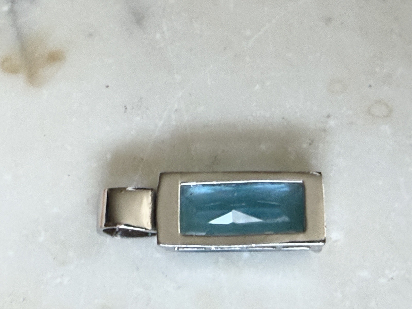 Vintage silver tone blue glass crystal pendant Statement piece