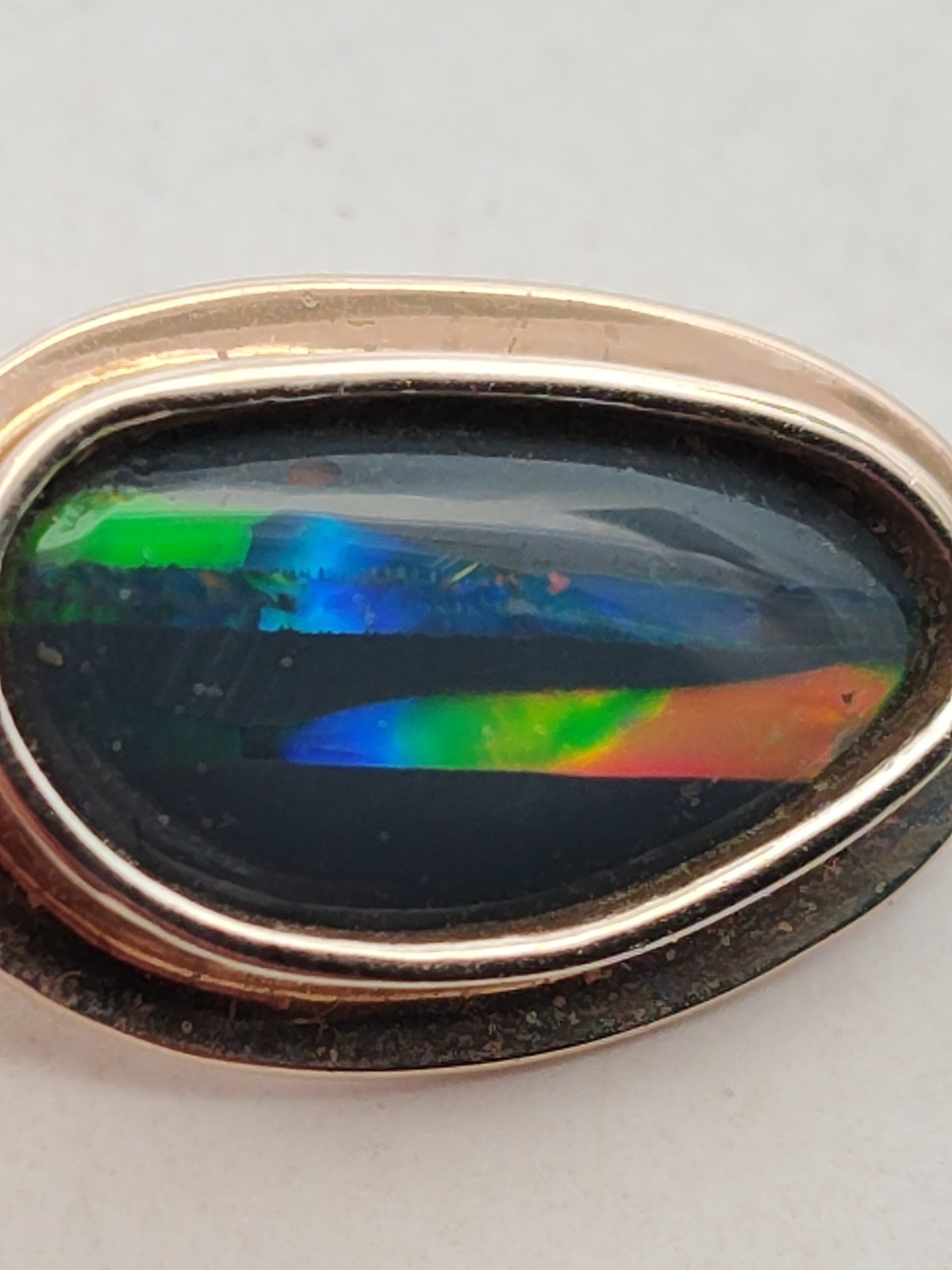 14K White Gold Gorgeous Opal & Onyx Inlay Handmade Modern Design Pendant