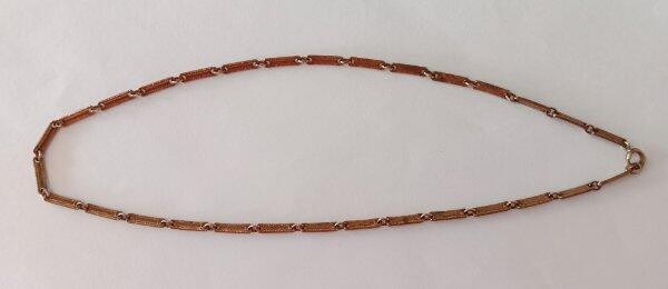 Antique Gold Plate Necklace Fancy Carved Long Bar Link Chain 15″