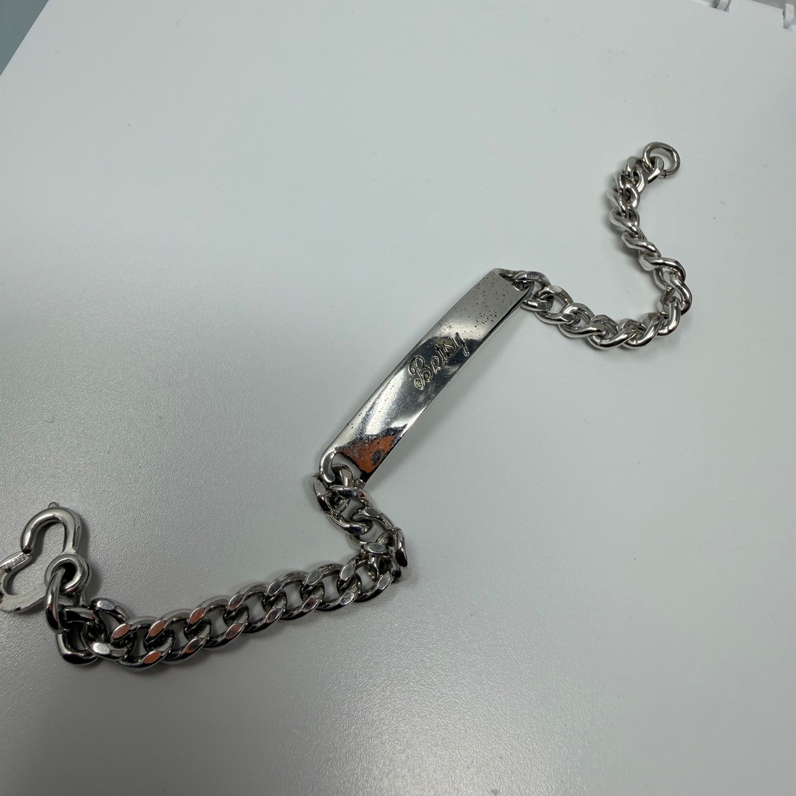 Elco Sterling Silver ID Bracelet Betsy Engraved Curb Chain Heart Clasp 7.25in