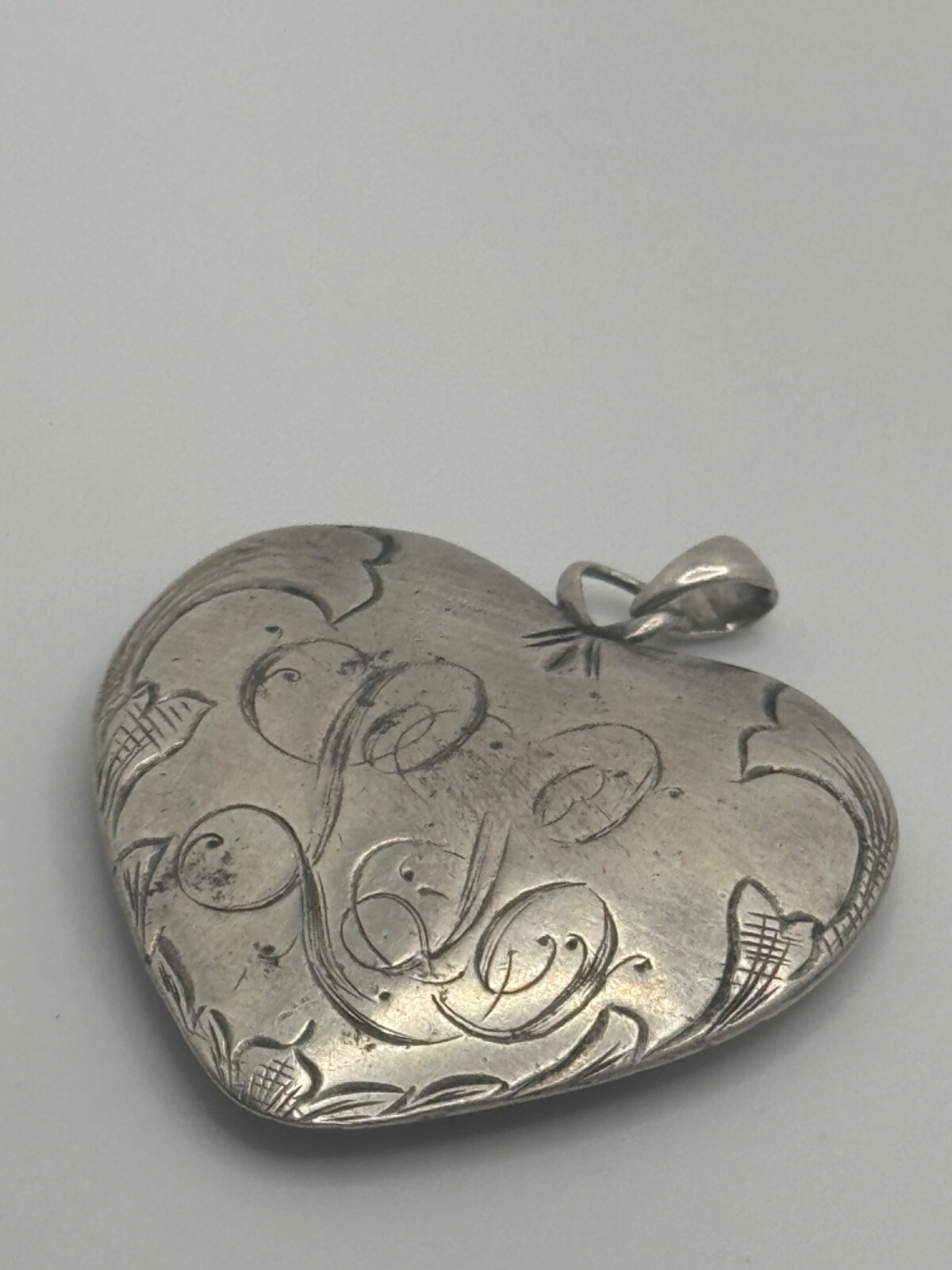 Antique Victorian Sterling Silver Monogram Engraved Heart Pendant