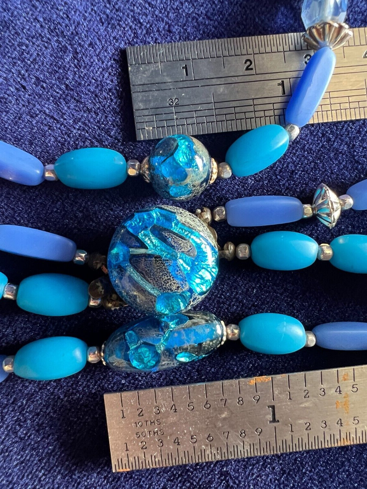 Murano Glass Beaded 2 Strand Necklace 22 Inches Long Blue