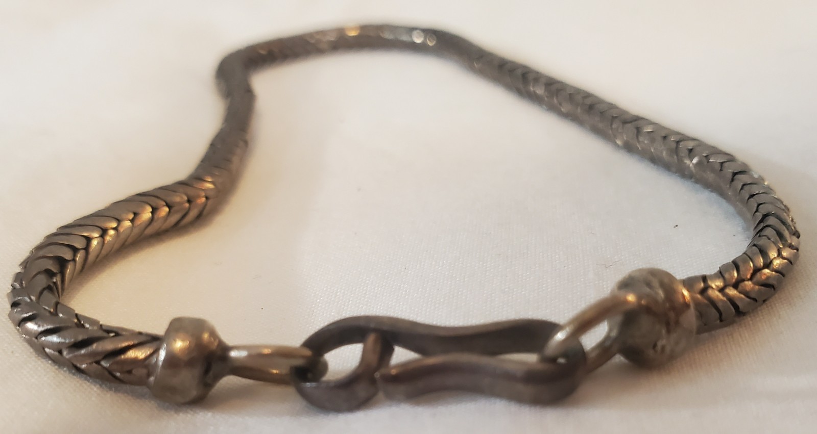 Vintage Sterling Silver Woven Chain Bracelet 9” Artisan Hook Clasp
