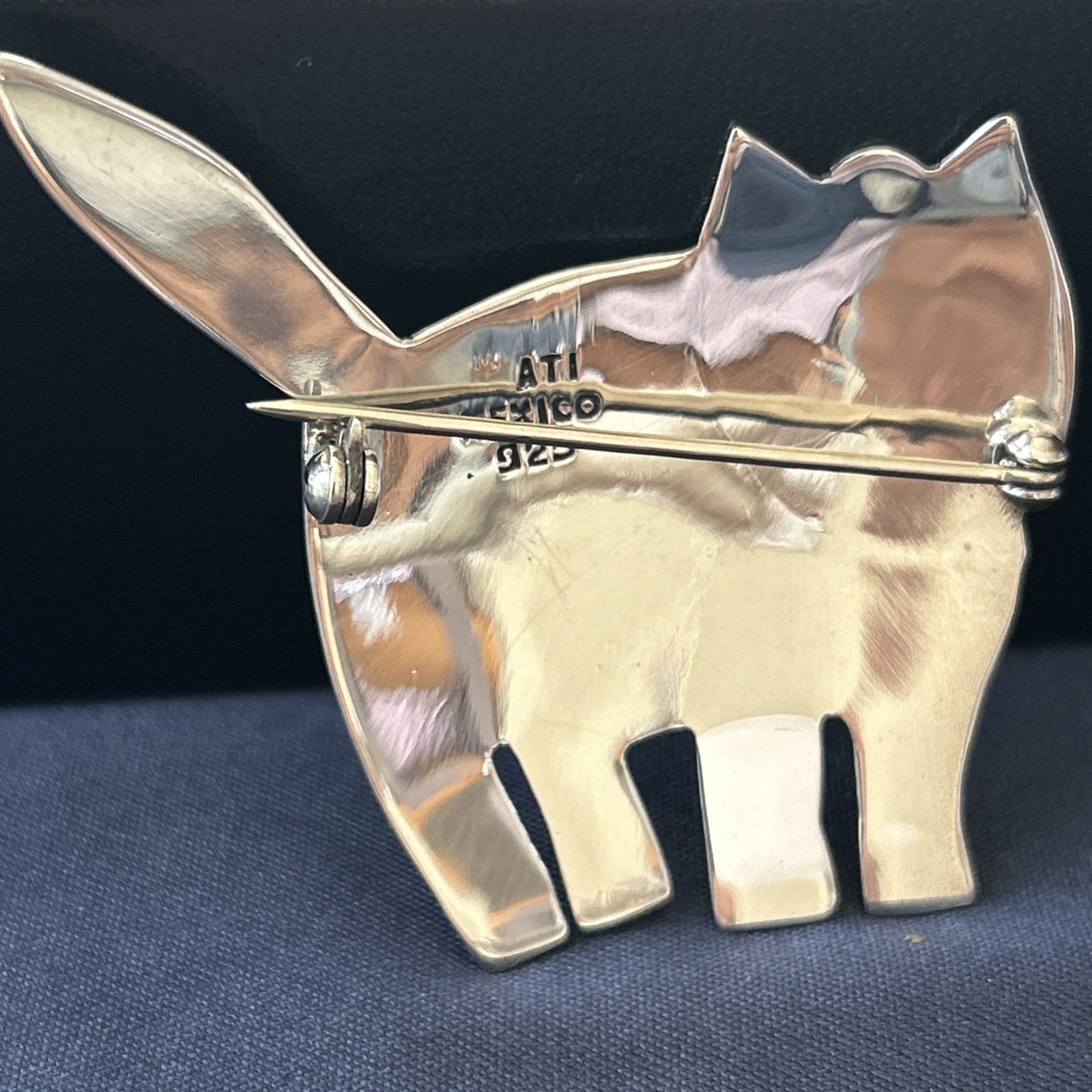 Vintage ATI Taxco Mexico 925 Sterling Silver Cat Brooch 2.13”/9.8g