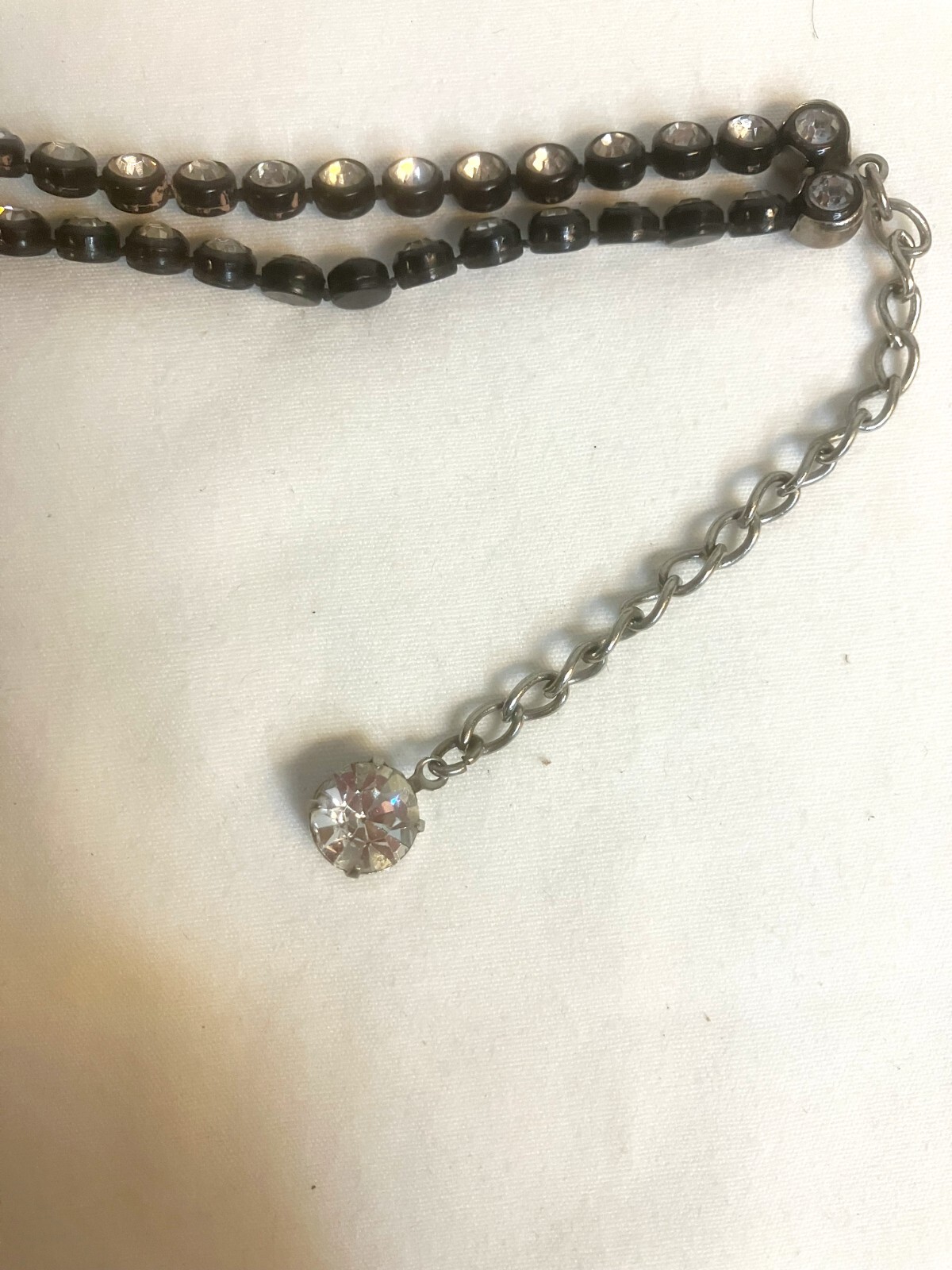 Clear Rhinestone Black Trimmed Lightweight Choker Necklace EC!