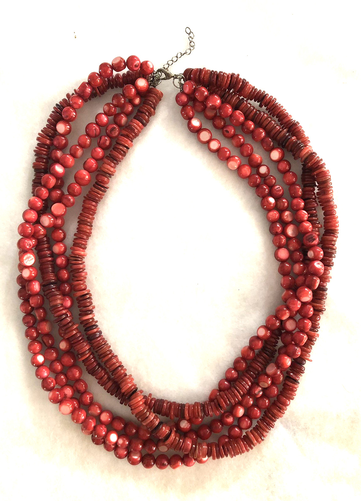 VINTAGE MULTI STRAND NATURAL RED BEADED CORAL NECKLACE 20″