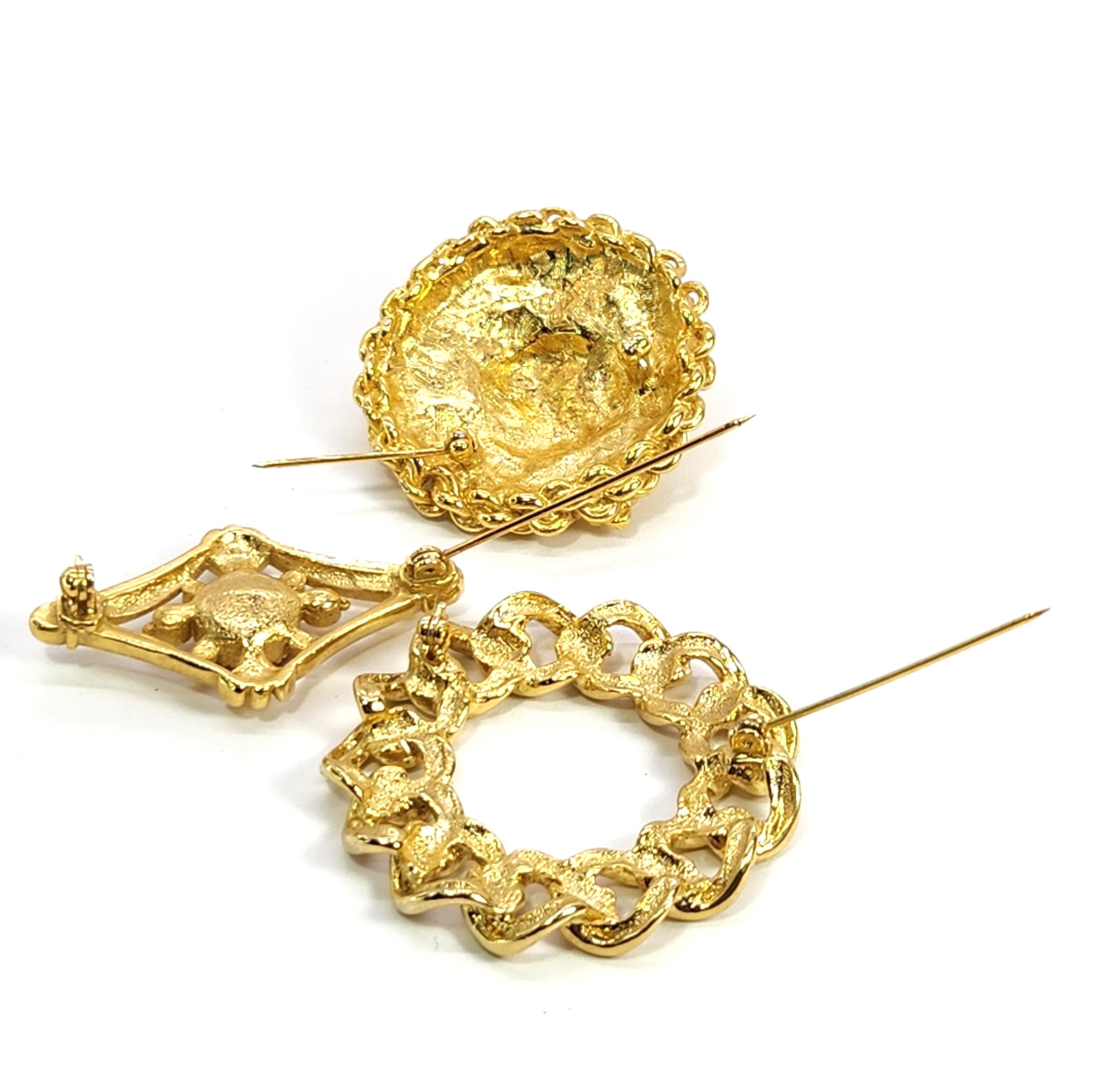 Gold Tone Fashion Brooch Lot 3 brooches 1.5-2 In. 1980’s 1990’s Haute Couture