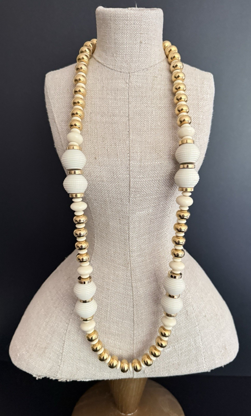 Vintage Napier Gold Ivory Beads Necklace 28″