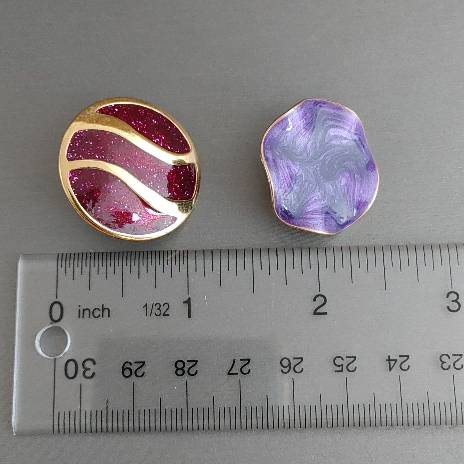 Lot 2 Vintage AVON Earrings Pierced Fuchsia Red Sparkle Purple Swirl Gold Tone