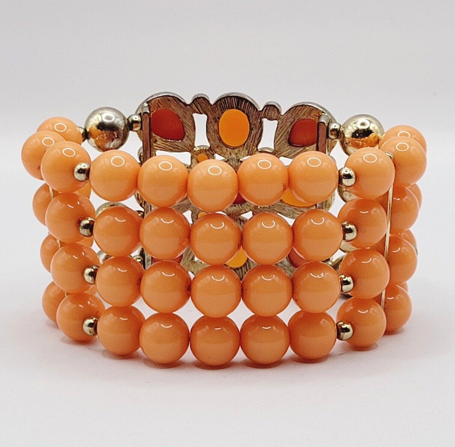 Orange Sherbet Melon Shade Wide Chunky Stretch Beaded Bangle Vintage Bracelet