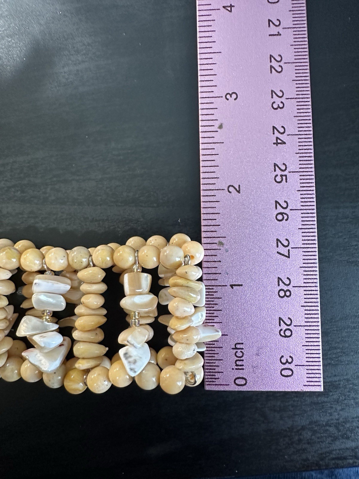 Vintage Tan Stone And White Beaded Layered Stretch Bracelet