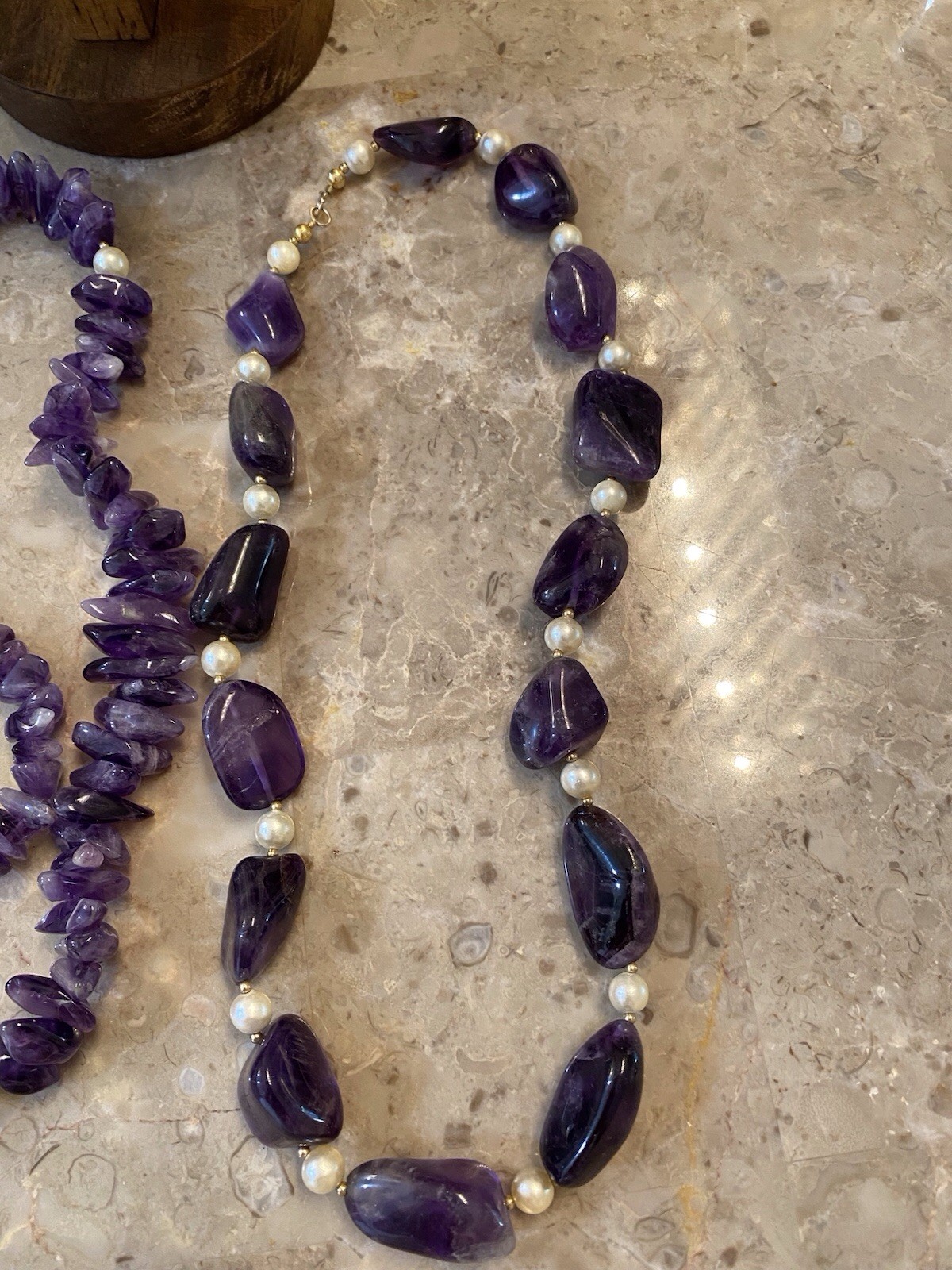Lot Of 3 Genuine Vintage Amethyst Bead Necklaces