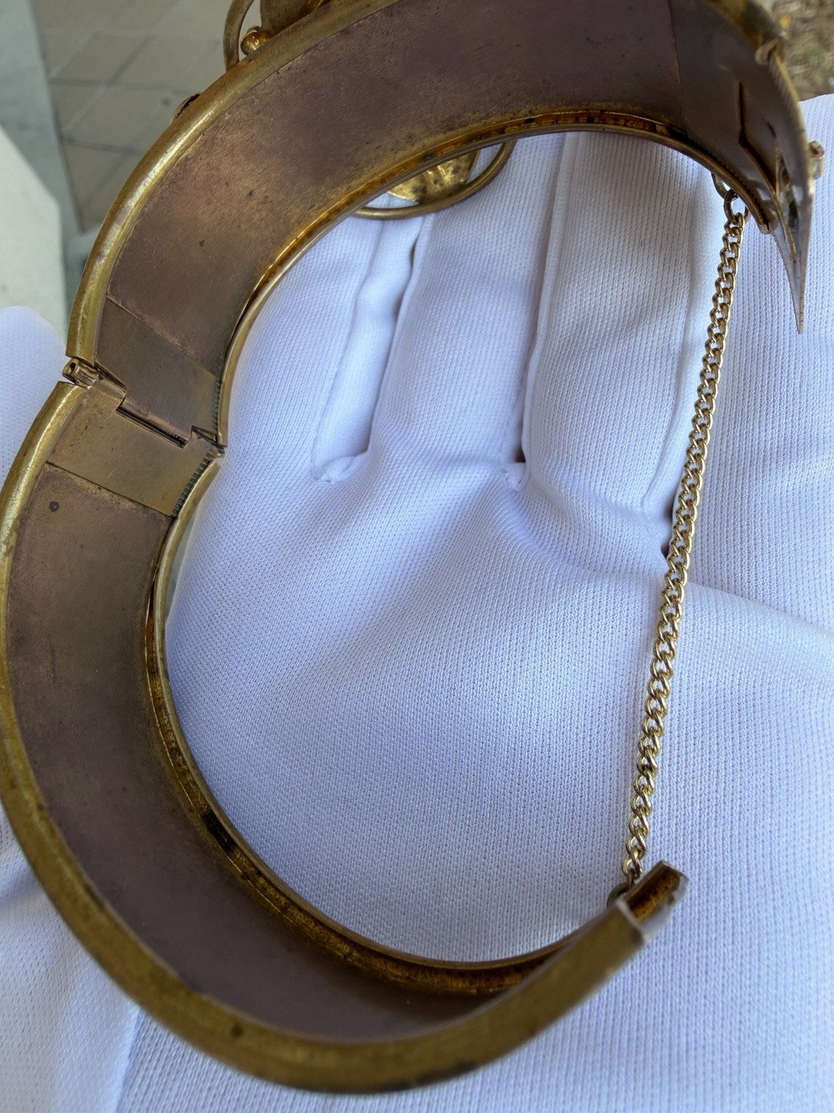 Antique Victorian Porcelain Miniature Portrait Bangle Cuff Bracelet C. 1900