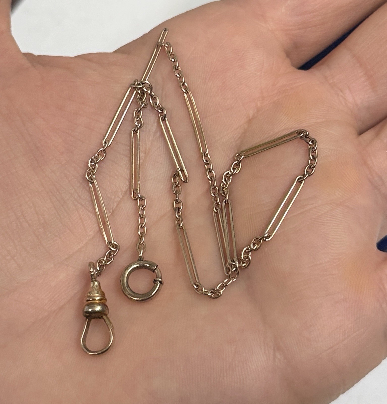 Paperclip Gold Filled Watch Chain Cable Fob 13” 2mm victorian Gf Figaro Link