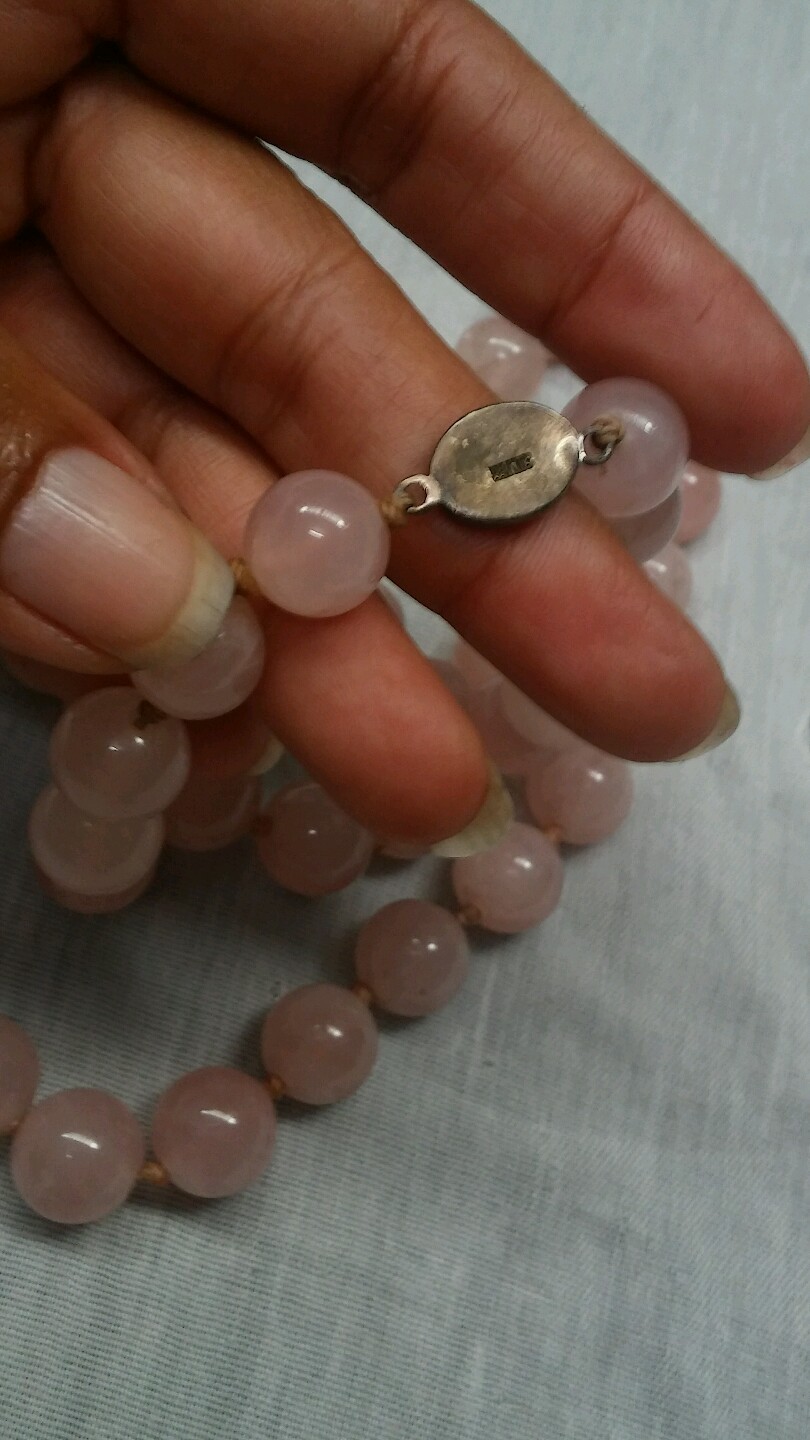 Stunning vintage Chinese export rose quartz silver filigree clasp necklace