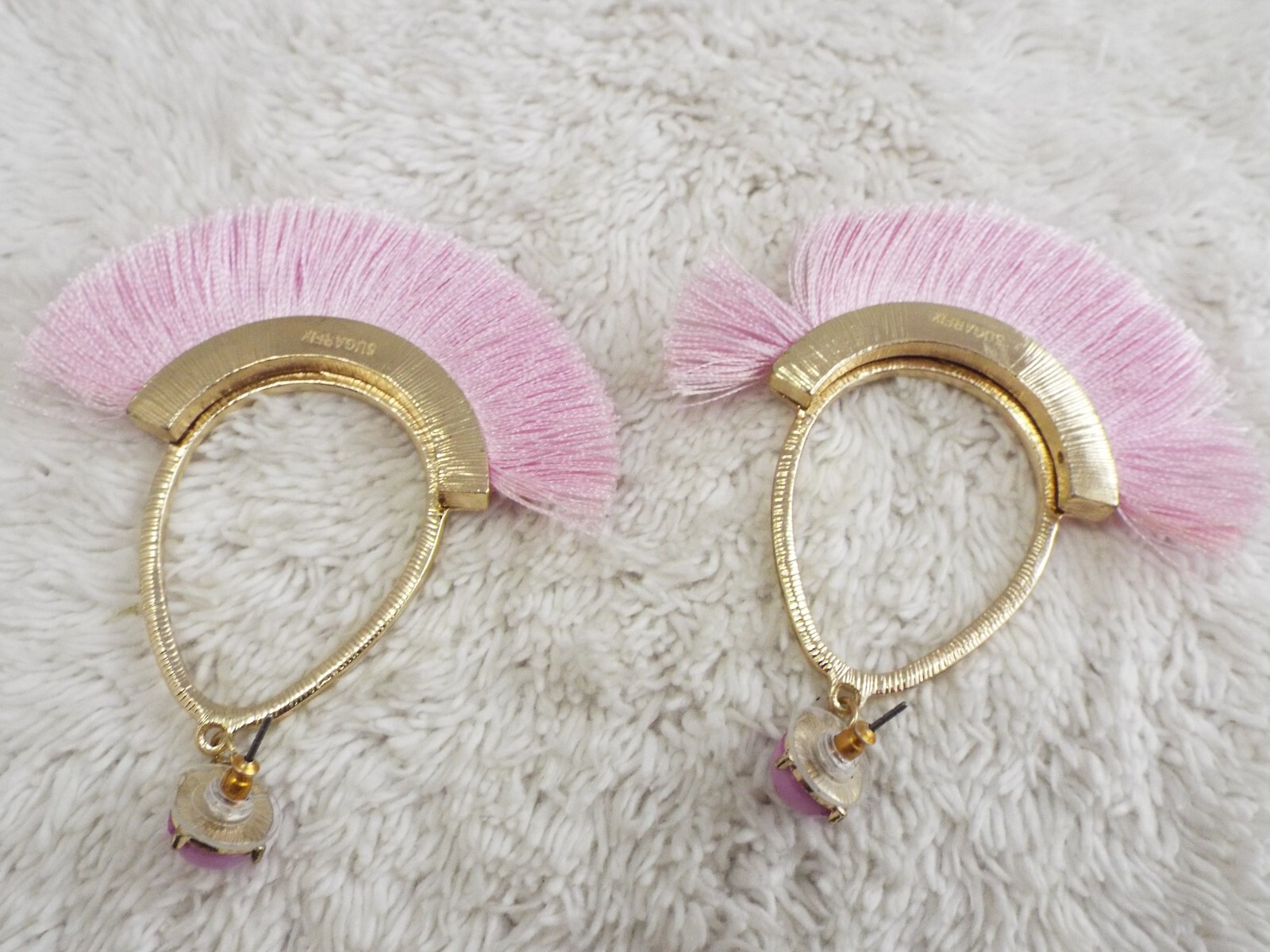 SUGARFIX Goldtone Lavender Fringe Hoop Pierced Earrings (B49)