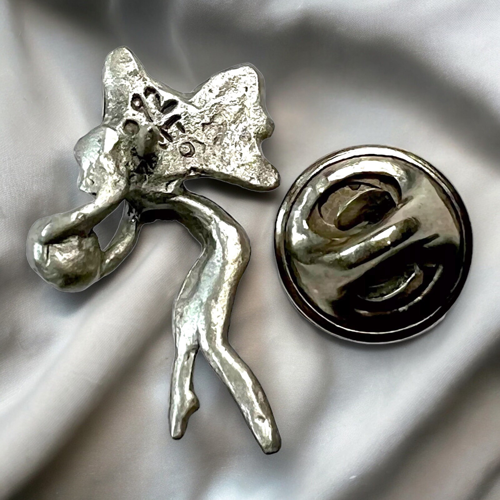 Crystal Fairy Pin Pewter Amethyst Crystal Signed Dated 90s Whimsical Vintage 1”