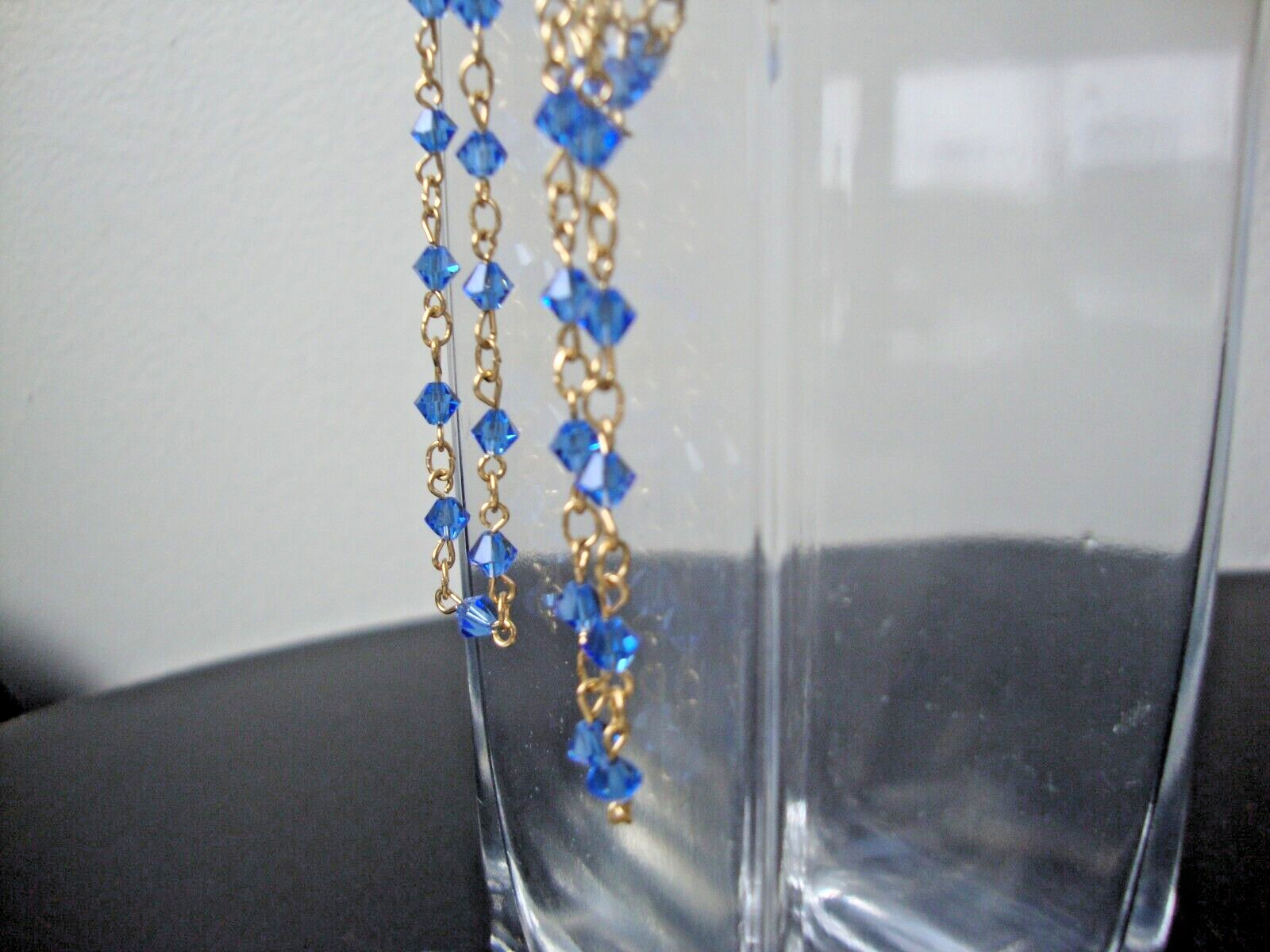 VINTAGE MINIATURE AUSTRIAN CRYSTAL SWISS BLUE CRYSTAL BEADS GOLD TONE NECKLACE