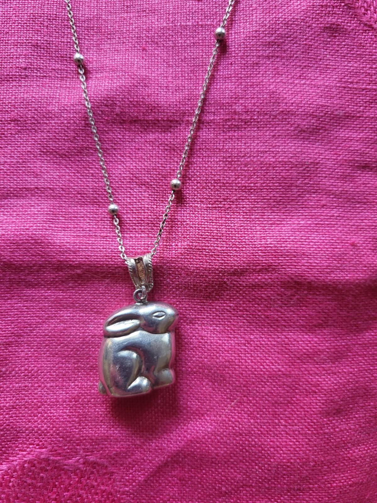 Vtg Sterling Silver 925 Puffy Bunny Rabbit Pendant 24″ Necklace Saturn Station